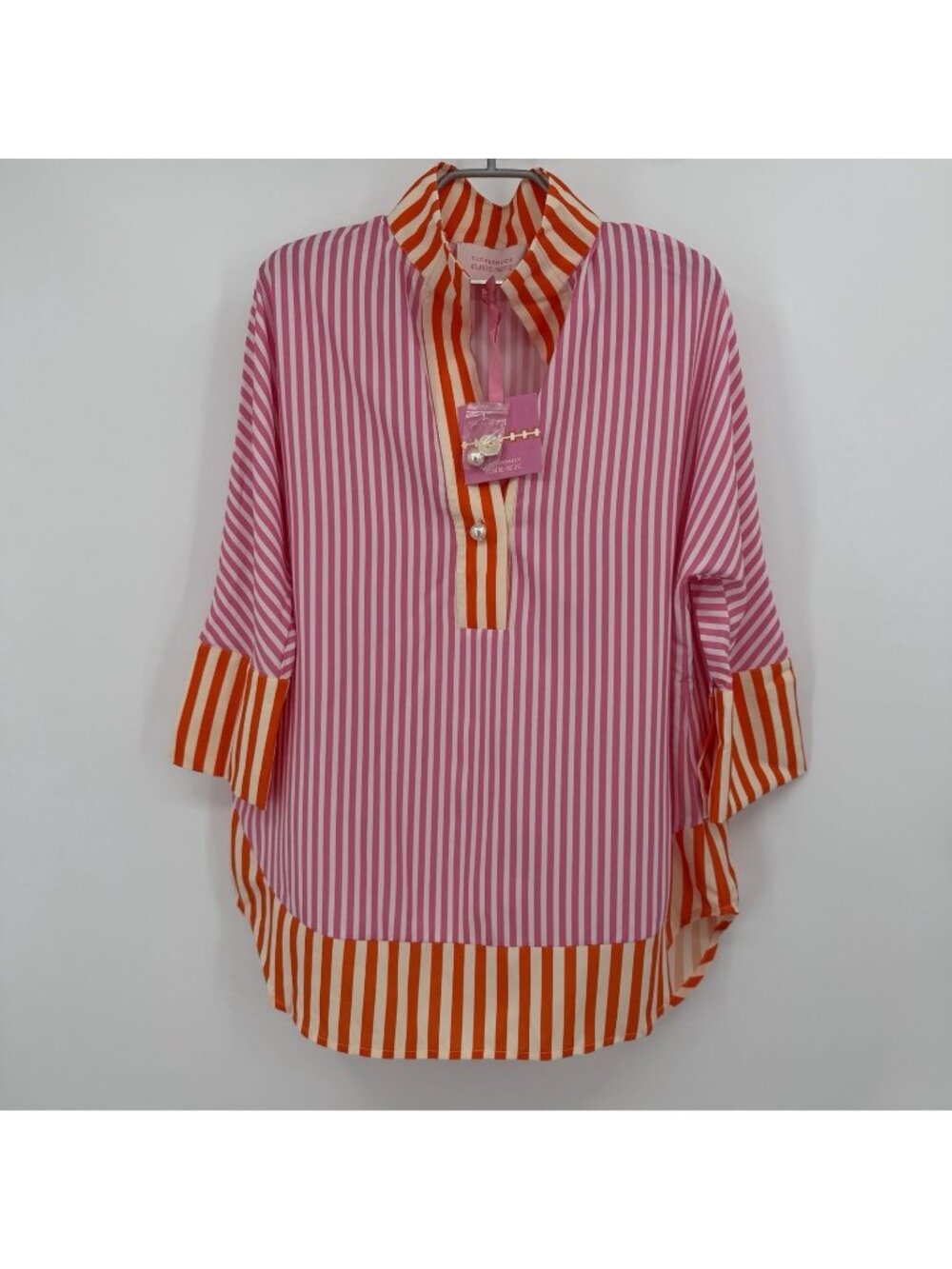 Tuckernuck x Atlantic-Pacific Orange and Pink Striped Oversized Blouse size XXS